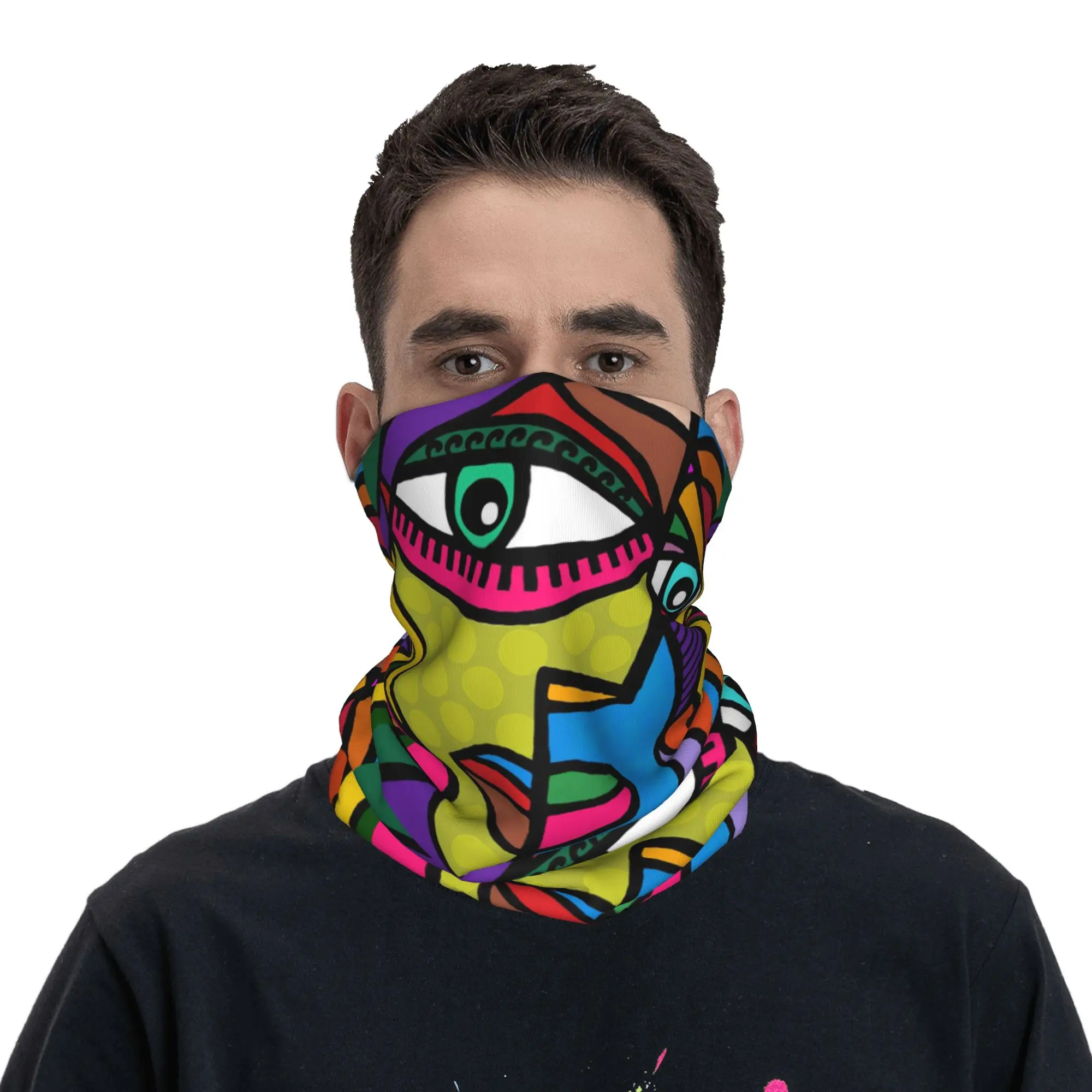 Pablo Picasso Funky Art Face with Dots and Stripes Bandana Neck Gaiter Printed Wrap Scarf Face Mask Cycling Unisex  All Season