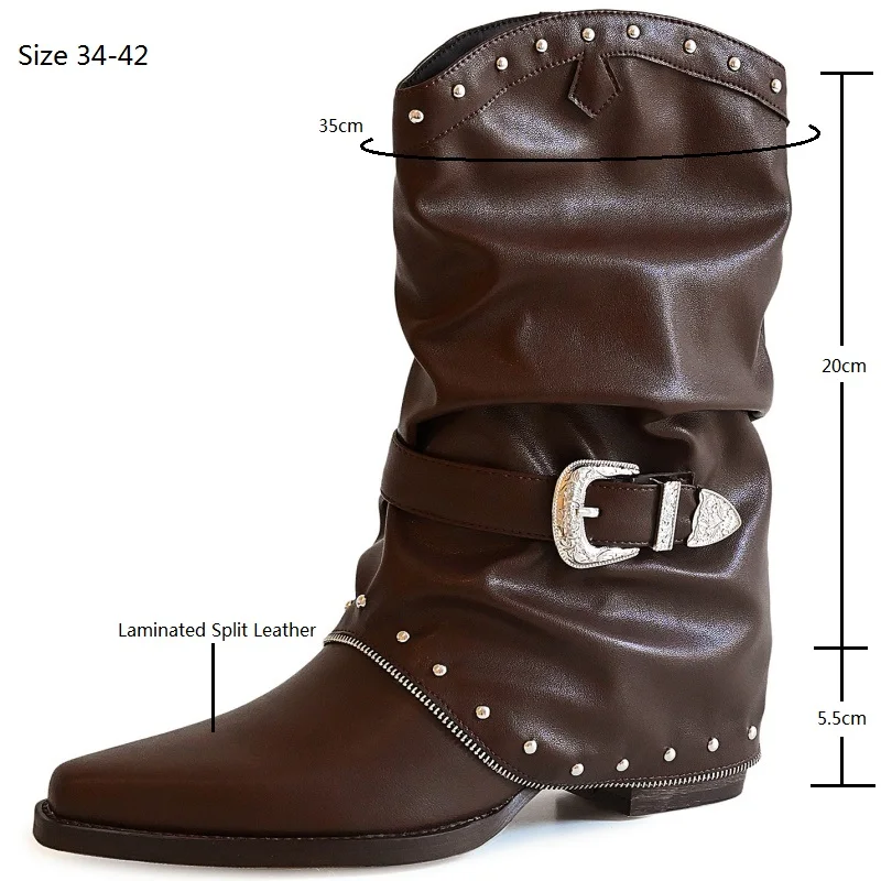 Drestrive 2025 Fashion Women's Ankle Boots Laminated Split Leather Thick Mid Heels Pointed Toe Zipper Handmade Winter Shoes