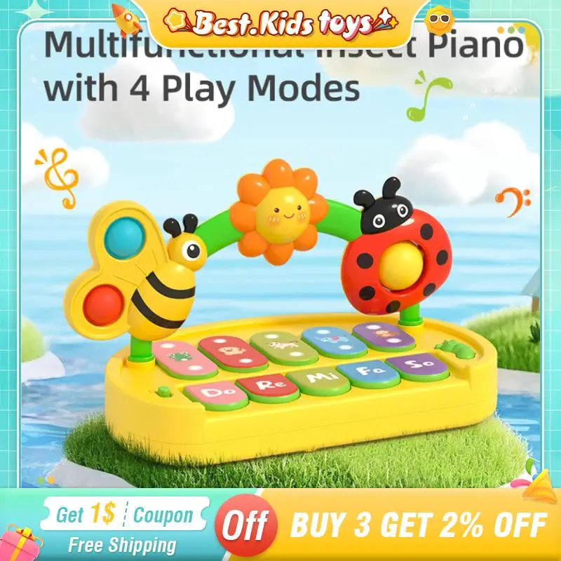 

Insect Bee Music Piano Musical Instrument Toys With Lights Portable Keyboard Educational Childhood Children Toys Birthday Gifts