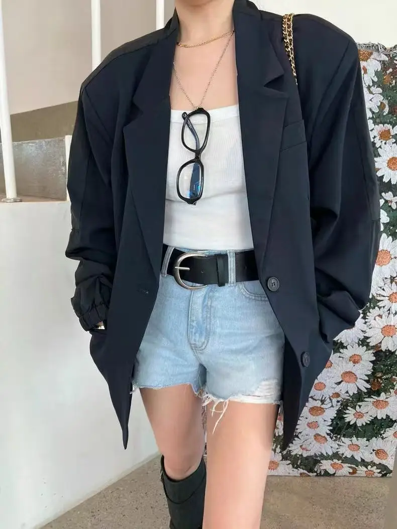 SuperAen – veste de costume à manches longues pour femmes, Style coréen, Patchwork, Design élégant, cranté, Simple, simple, manteaux décontractés