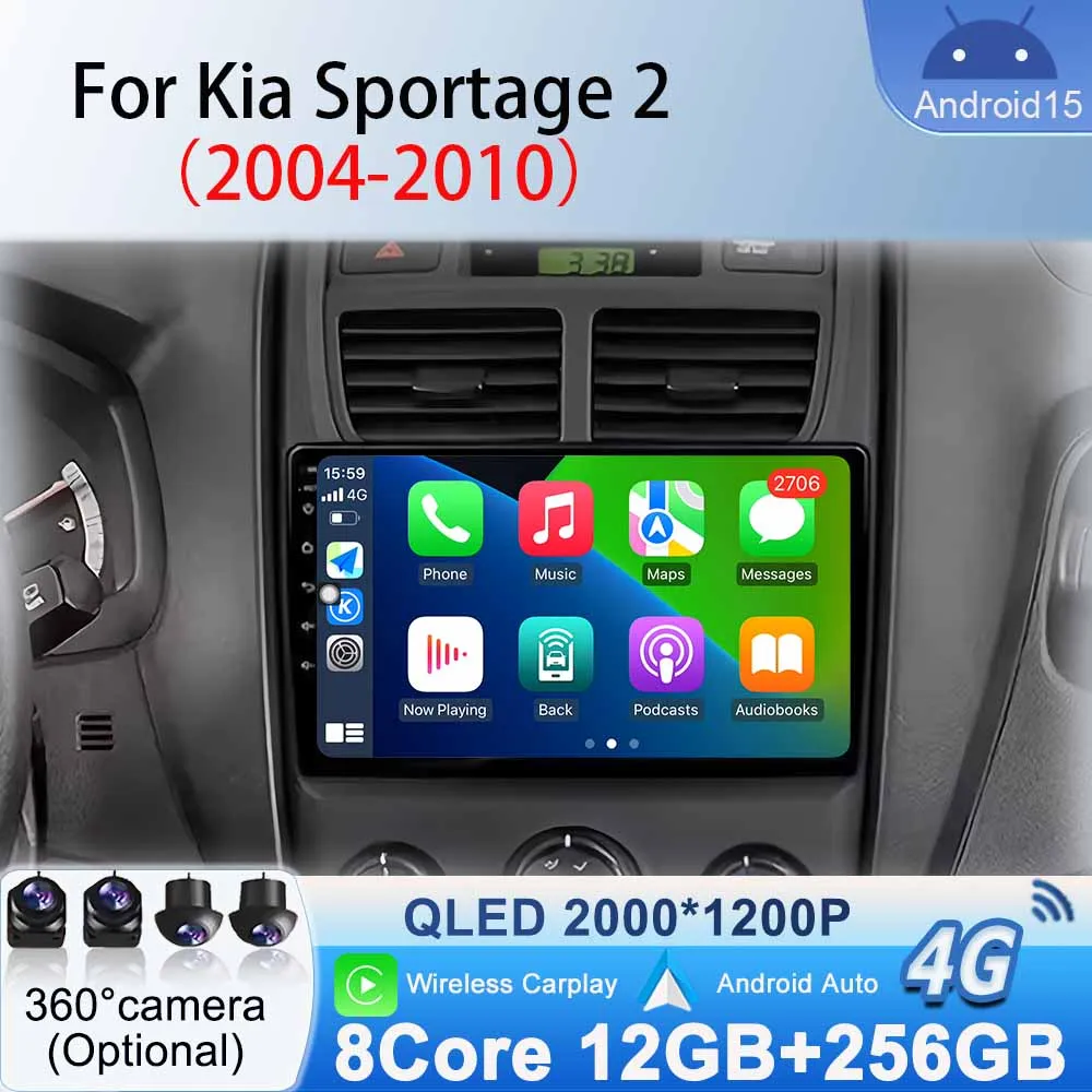 

Bluetooth Android 15 for Kia Sportage 2 2004-2010 Navigation GPS Car Radio Multimedia Video Player wireless Carplay Android Auto