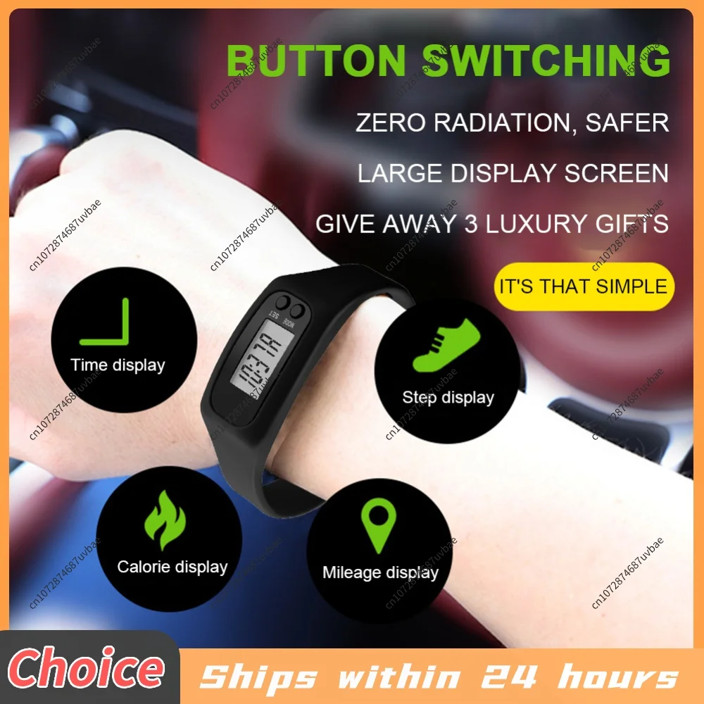 LED Pedometer Bracelet Walking Running Pedometer 12/24H Time Display Silicone Step Tracker Fitness Watch for Outdoor Sports