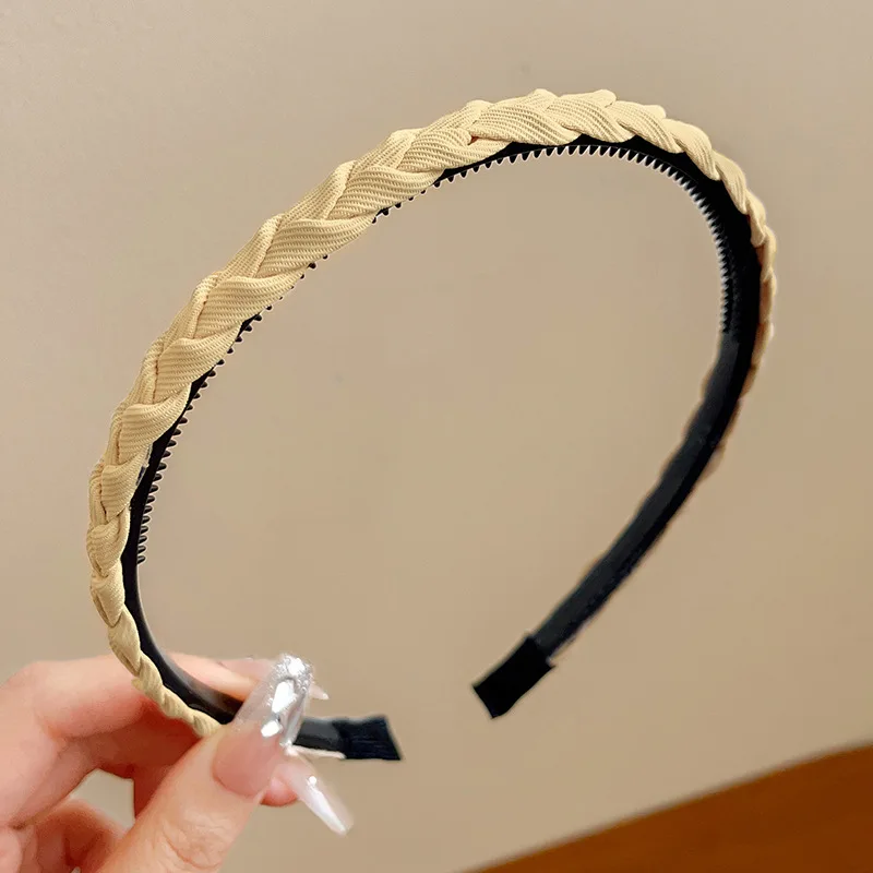 Solid Thin Woven Fabric Headband Double Bohemian Anti-Slip Hair Accessory for Girls Women Fashionable Bandwidth Bezel Hoop