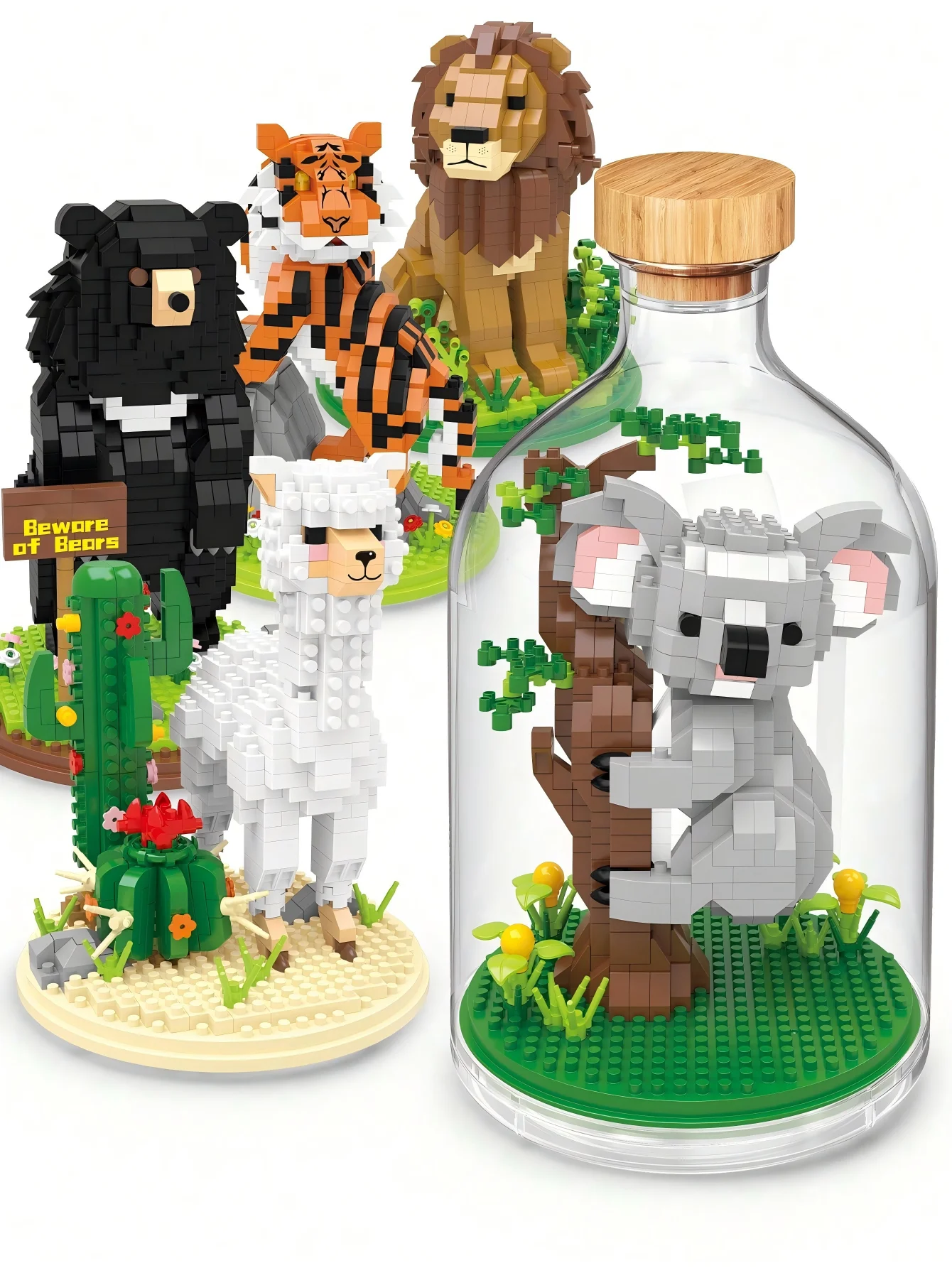 A Bottle of Animal Mini Building Blocks Set Bricks Luxury Present Gift for Surprise Friends Assembly Toy with Cover Display Case
