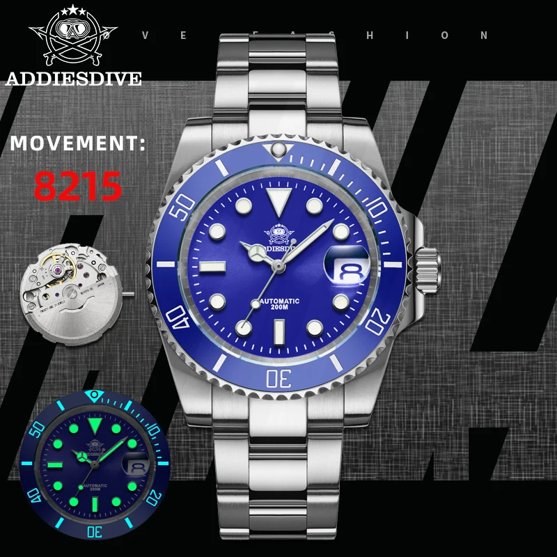 ADDIESDIVE Watch Automatic Winding Men's Ceramic Bezel Sapphire High-End Mechanical Watches For Men Luminous 200m Waterproof