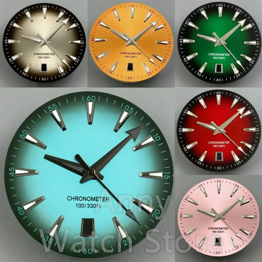 33.5mm Watch Dial 6o'clockSunburst Gradient Black Ocean Blue Red Dial Luminous Suitable For NH35 Movement Watch Accessory