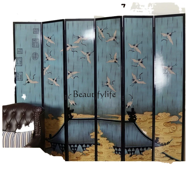 New Chinese-style painted foldable removable screen living room decorative background wall partition