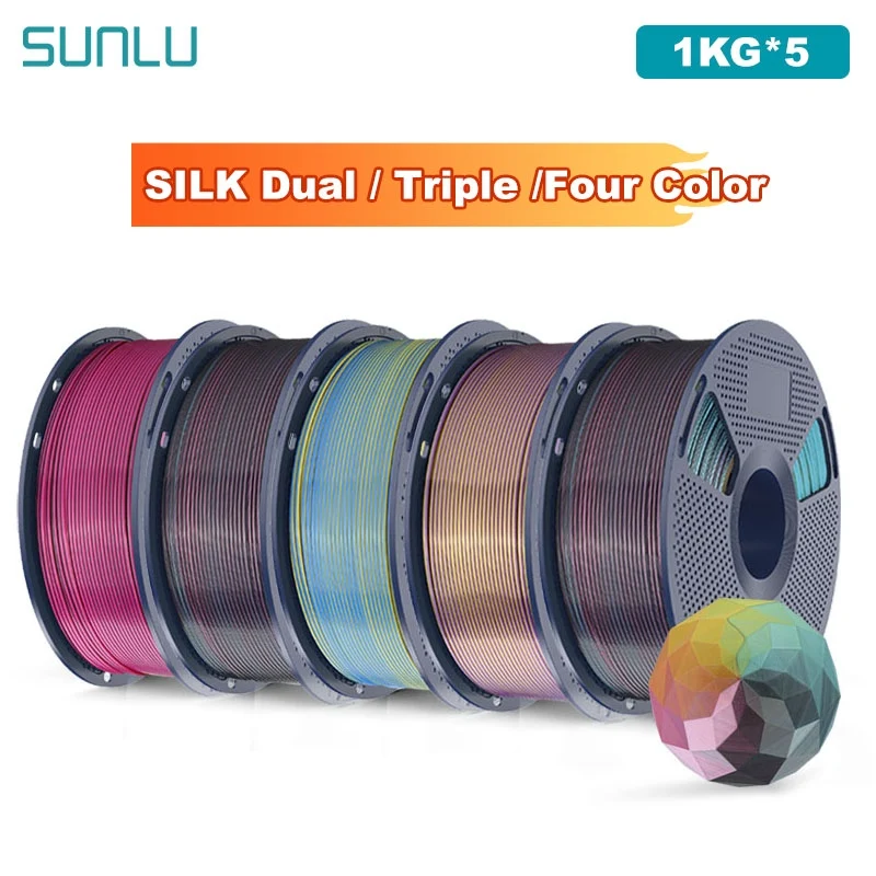 

SUNLU 5KG SILK /Dual / Triple /Four Color 3D Printer Filament 1.75mm 1000g Spool (2.2lbs) Neatly Filament Fit Most FDM Printer