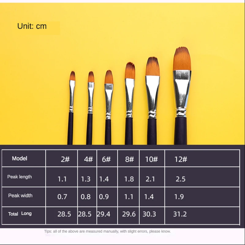 6 pcs set two-tone nylon hair Hazelnut shape wood long rod paint brush watercolor gouache oil acrylic brush art supplies tool