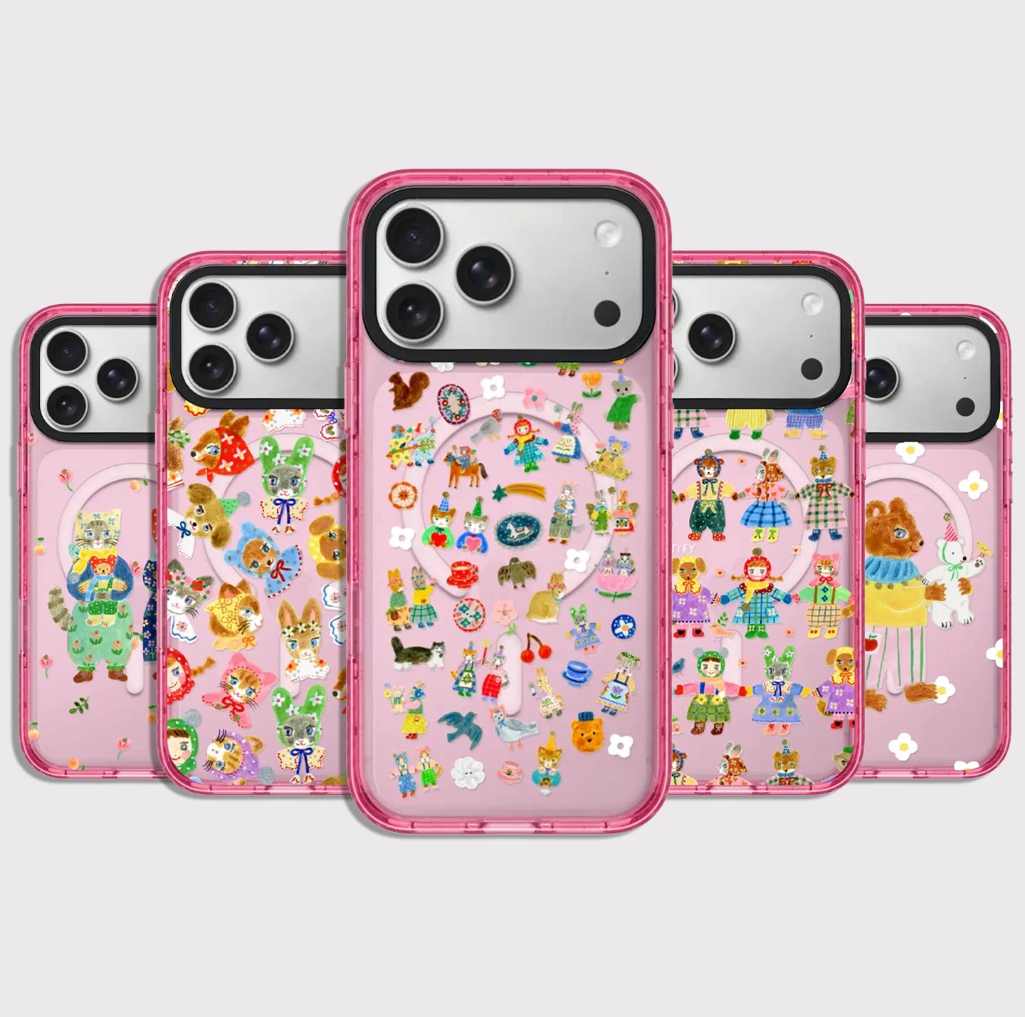 

Cat Friends Acrylic Pink Border Magnetic Phone Case Cover for IPhone 12 13 14 15 16 17 Pro Max Case for IPhone 17 Air