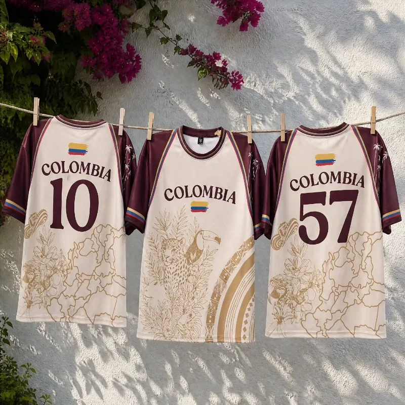 2026 New Colombian Football Jersey, Y2K Ethnic Style, Quick-Drying Casual Football Short-Sleeve T-Shirt, Unisex, Family Matching