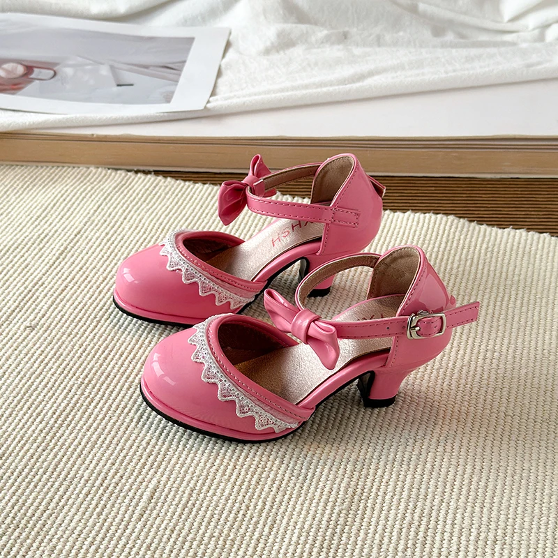 New Leather Shoes Fashion Versatile Comfort Girl Shoe Princess Exquisite Casual High-heeled Sandals Performance Classic Kid Shoe