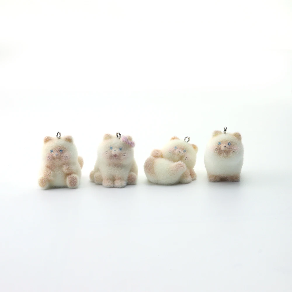 12Pcs 3D Flocking Cat Charms Resin Cartoon Animal Kitten Pendant for Necklace Earrings Keychains Making DIY Jewelry Accessories