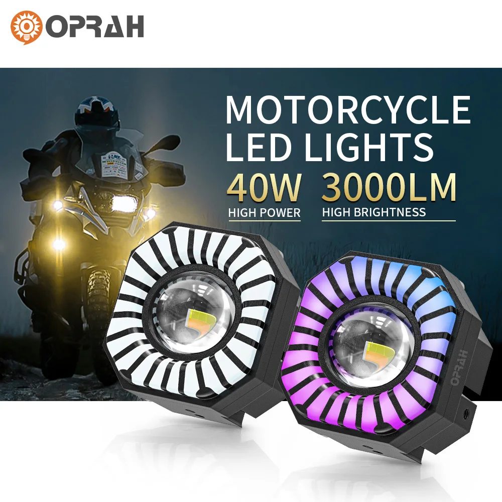 

2PCS Oprah SuperBright Spotlight LEDHeadlight For Motorcycle Bulbs ATV Scooter CSP Lens White Yellow Hi/Lo Lights Accessories12V