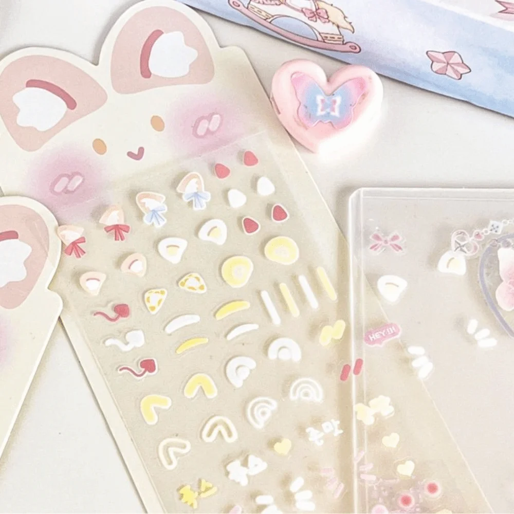 

Korean Cute Rabbit Ear Blusher Sticker Kawaii PET DIY Decor Stickers Photo Card Album Kids Toy Sticker Gift