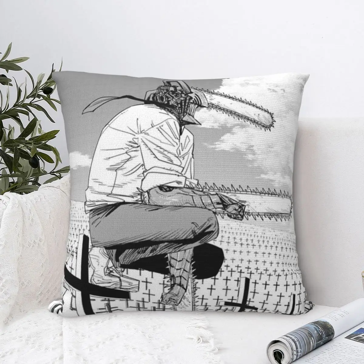 Chainsaw Man Denji Pillowcase Polyester Cushion Cover Decorations Devil Anime Pillow Case Cover Home Square 40*40cm