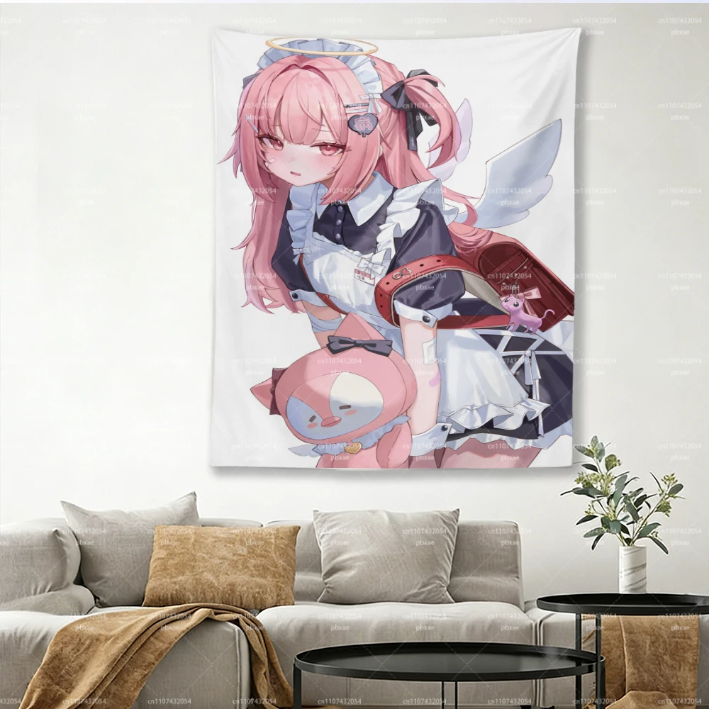 Kawaii Anime Maid Angel Girl Wandteppich, Wandbehang mit rosa Haaren im Otaku-Stil, niedliche Cartoon-Figur, Dekoration für Schlafzimmer, Wohnheimzimmer, Foto