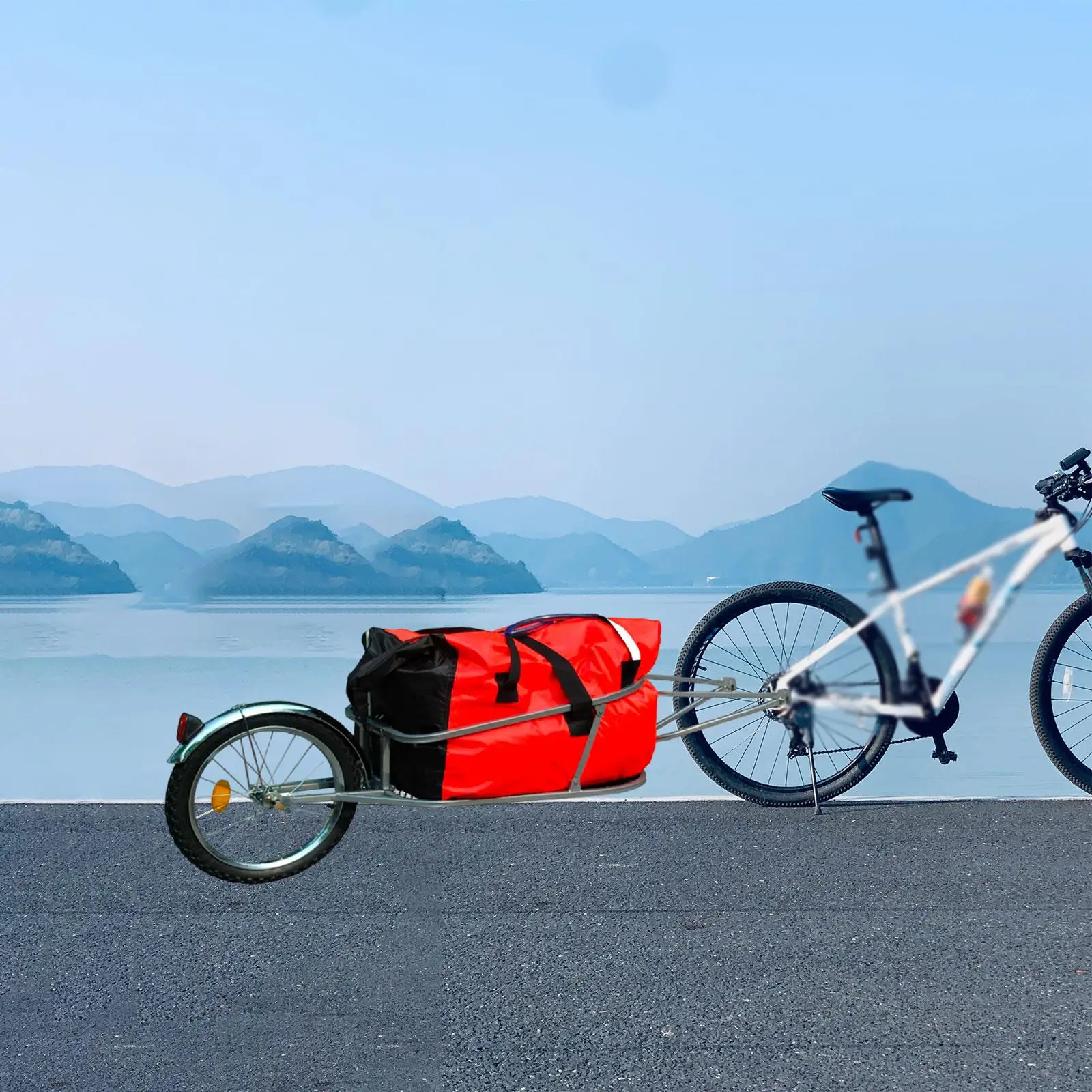 Single Wheel Bicycle Cargo Trailer Bike Trailer with Carry Pouch Compact Bike Rear Trailer Wagon Cart for Cycling Traveling