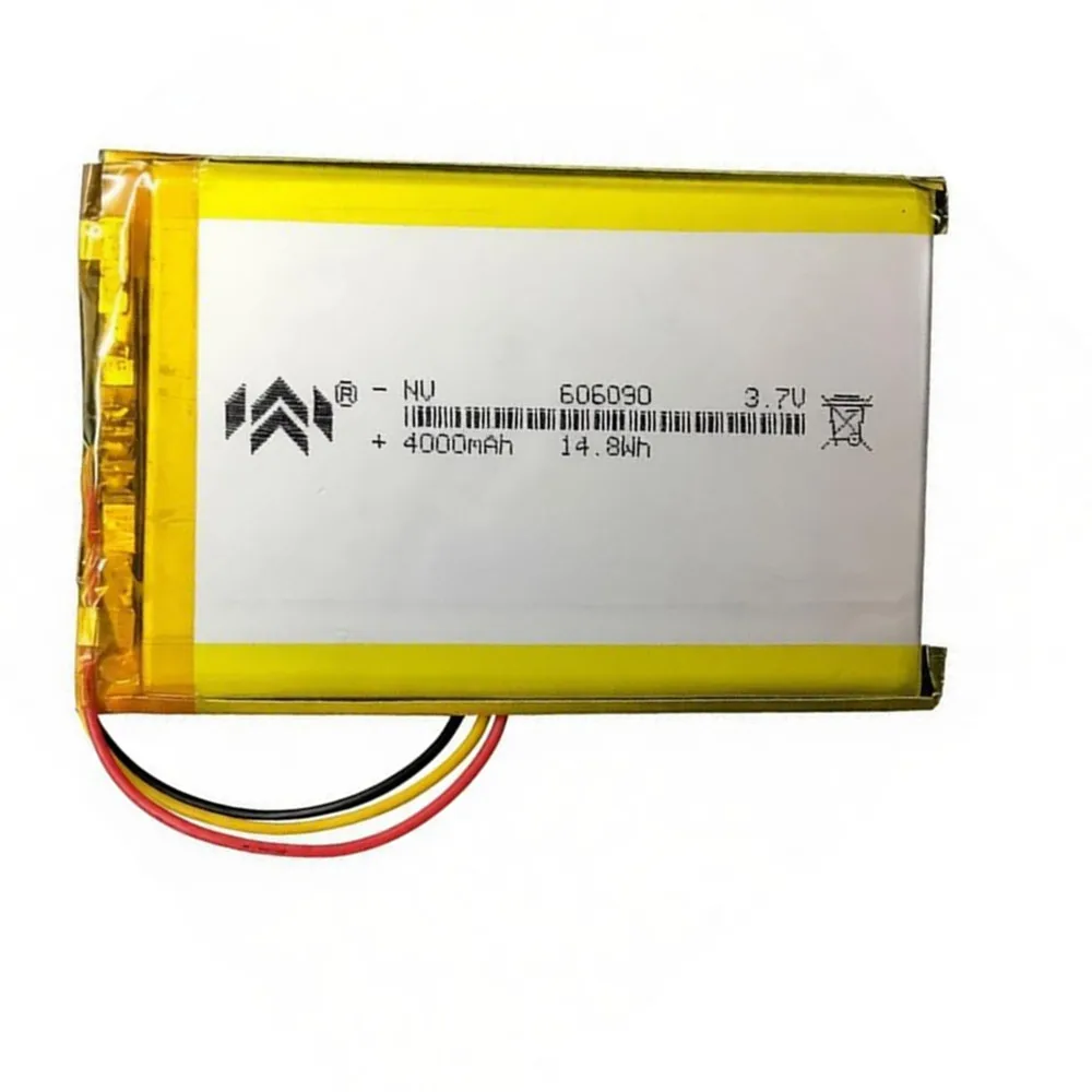 3.7V 4000mAh 606090 Polymer Lithium Rechargeable Battery 3 Wires For GPS Bluetooth Speaker Tablet PC LED Light DashCam Keyboard