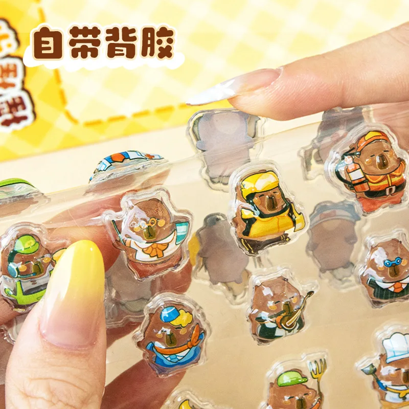 Cartoon Capybara 3D Adesivo gelatina trasparente Adesivi decorativi in cristallo Custodie per telefoni fai da te per bambini Scatola di cancelleria fai da te Regalo per bambini
