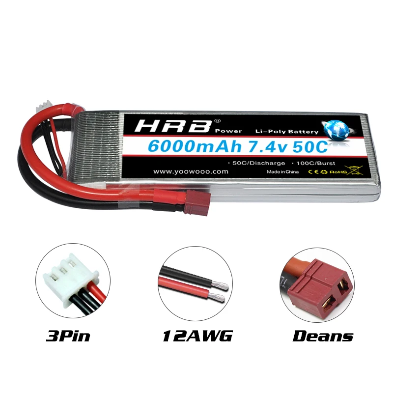HRB 2S 6000mah Lipo Batterij 7.4V XT60 50C Voor RC FPV Vliegtuigen Drone Racing Boot Auto onderdelen