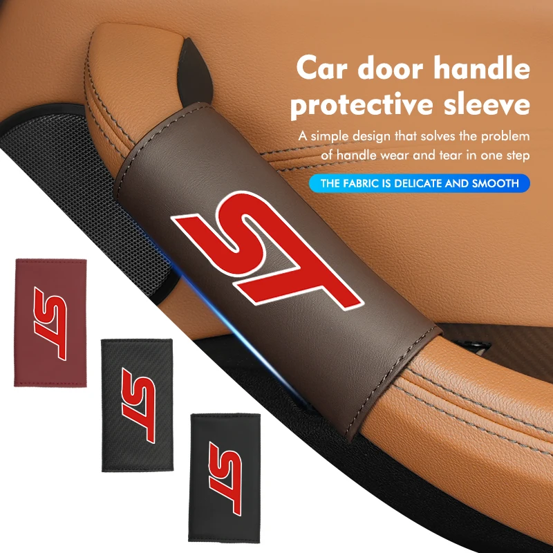 Protector decorativo resistente al desgaste para la manija interior de la puerta del coche, de cuero, para Ford ST Focus Fiesta Ranger Escort Falcon Flex S-MAX Kuga
