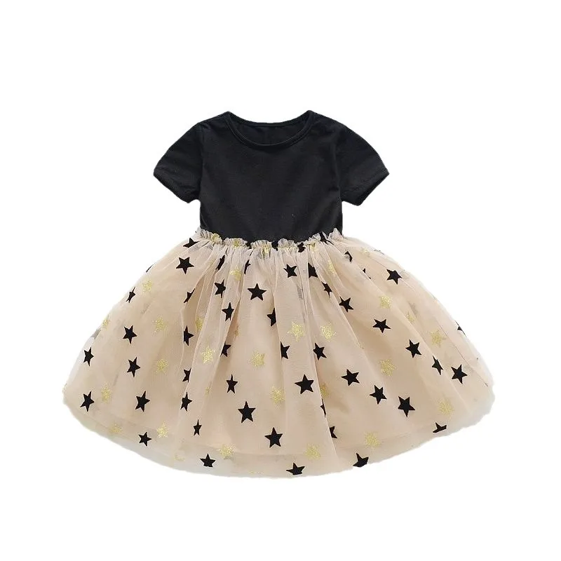 Summer Toddler Girl Dress Casual Birthday Party Star Shaggy Dress for 2-6Y Kids Princess Star Pattern Tulle Tutu Dress