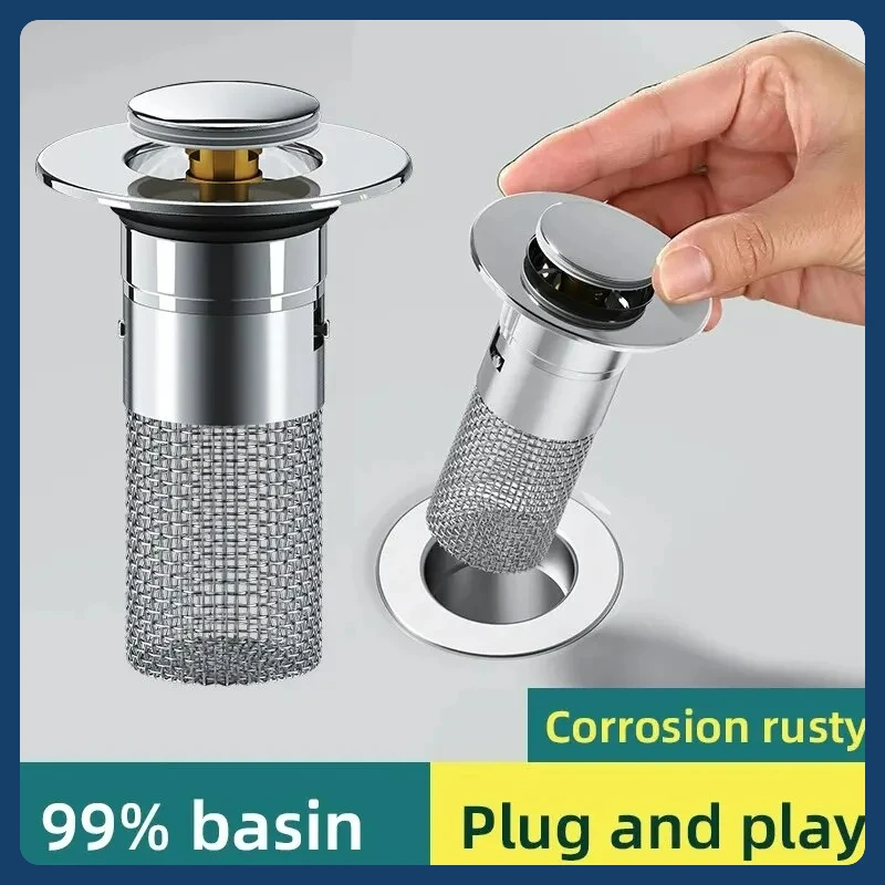 

1PCS Washbasin Leak Plug, Stainless Steel Odor Proof Bouncing Core, Press Type Sink Drain, Universal Accessory for Washbasin