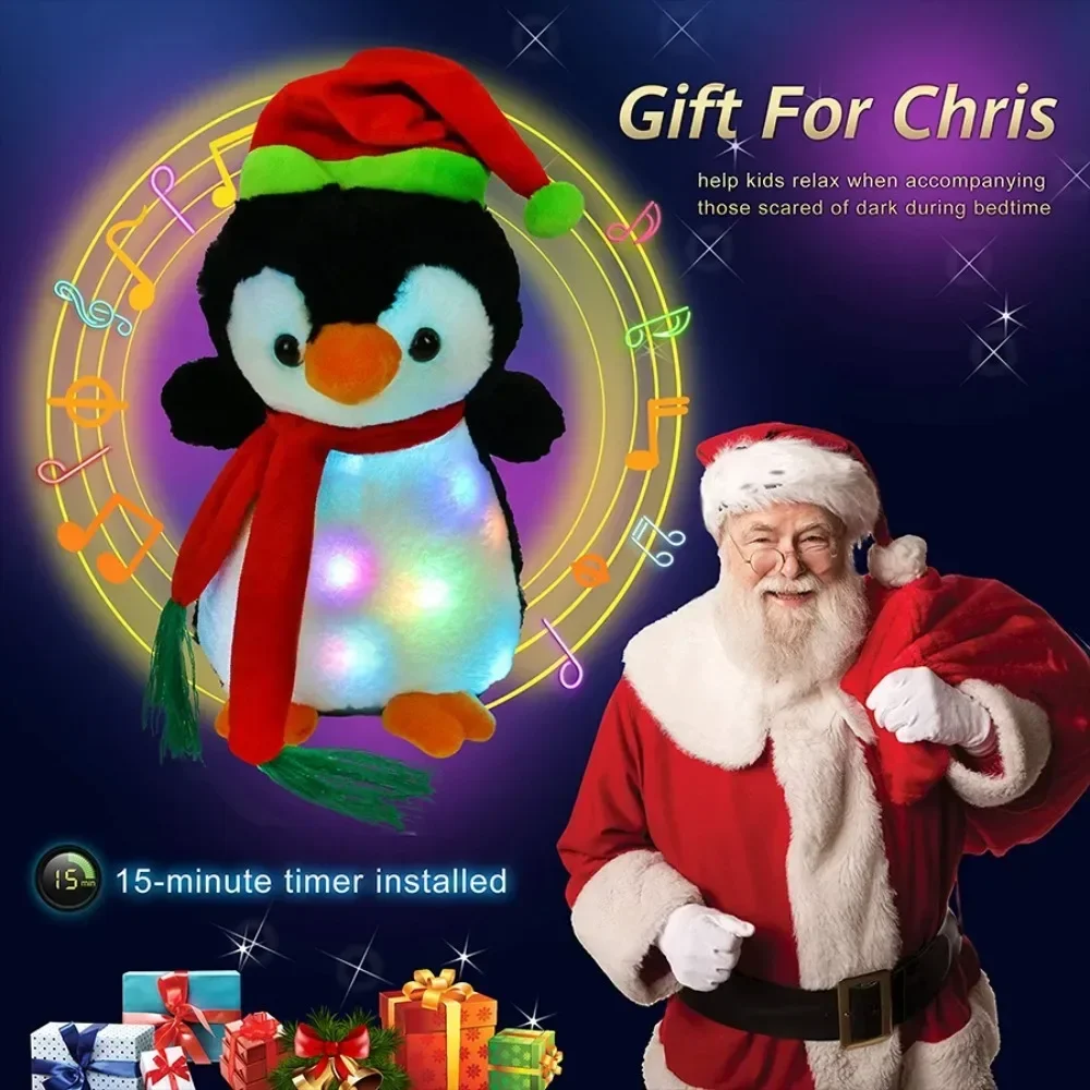 25cm Stuffed Penguin Doll Toys LED Light Children's Bedroom Pillows for Sleeping Santa Xmas Christmas Penguin Gift for Kids