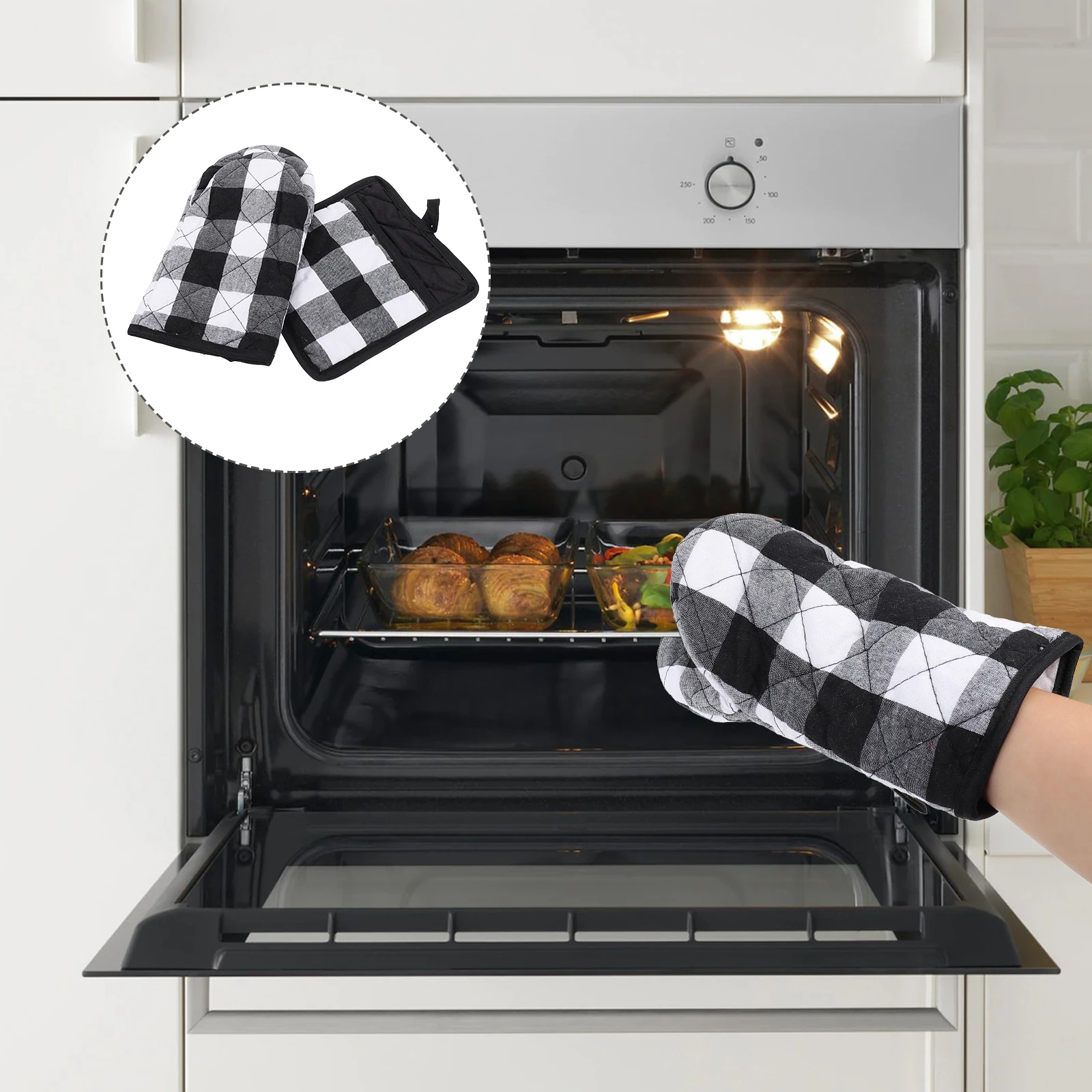 

Insulation Gloves Heat Resistant Oven Mitts Cooking Baking Grilling Microwave Protection Easy Clean Storage Mittens