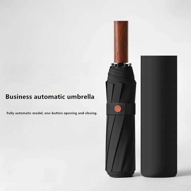 10-rib Fully Automatic Folding Umbrella Reinforced Enlarged Rainproof Windproof Men's Business Three-fold Car-mounted Umbrella