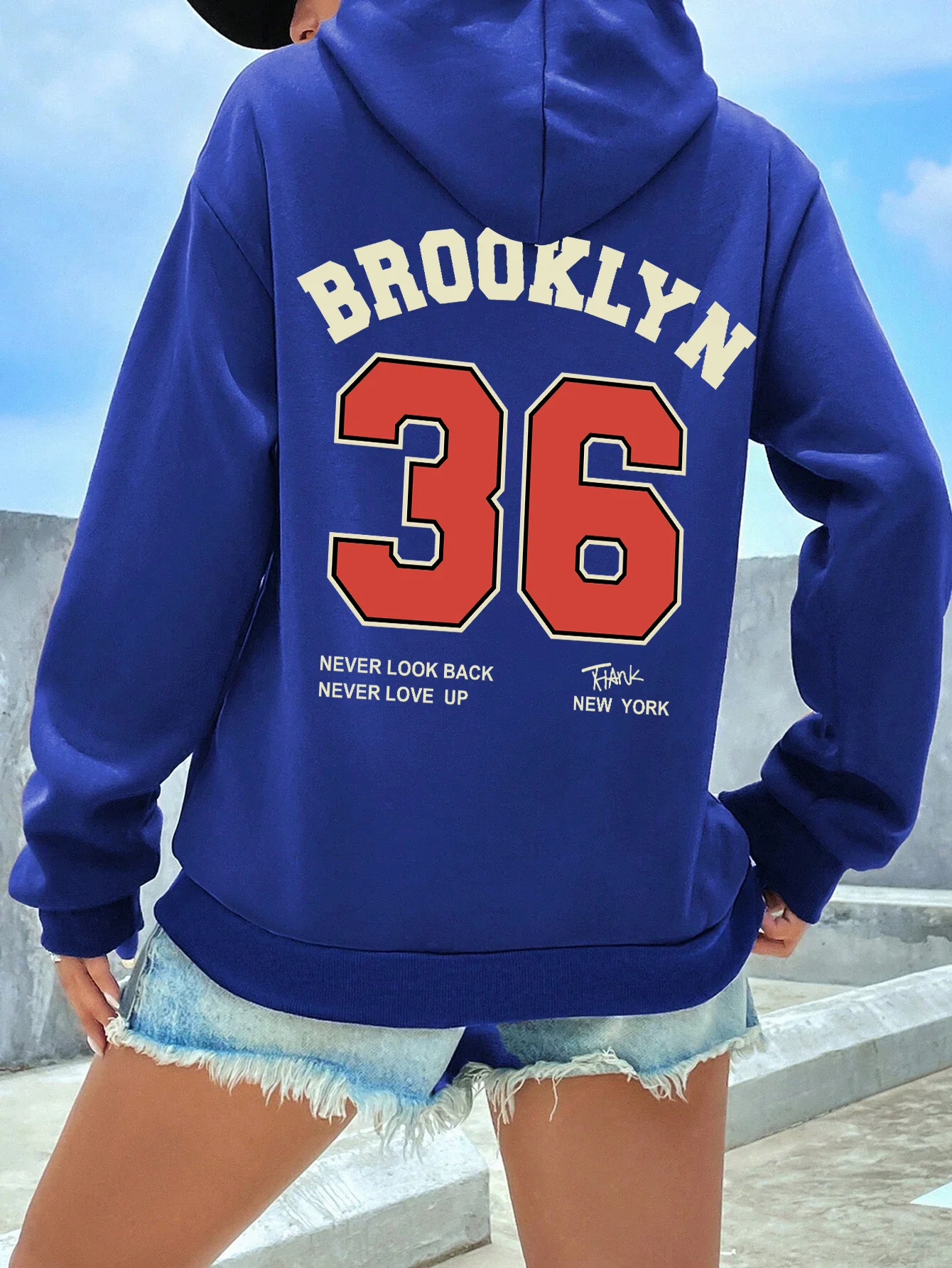 

Brooklyn 36 Art Letter Retro Design Female Hoody Korean Fleece Sweatshirt Casual Crewneck Hooded Autumn Warm Women'S Clothes