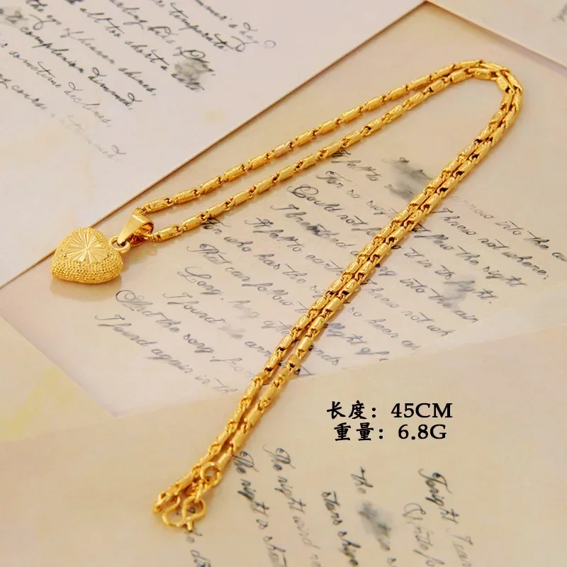 

Copy 100% Gold 24K 999 Necklace Non-Fading Clavicle Chain Women Love Heart Pendant Necklace Gold Wedding Fine Jewelry Gift