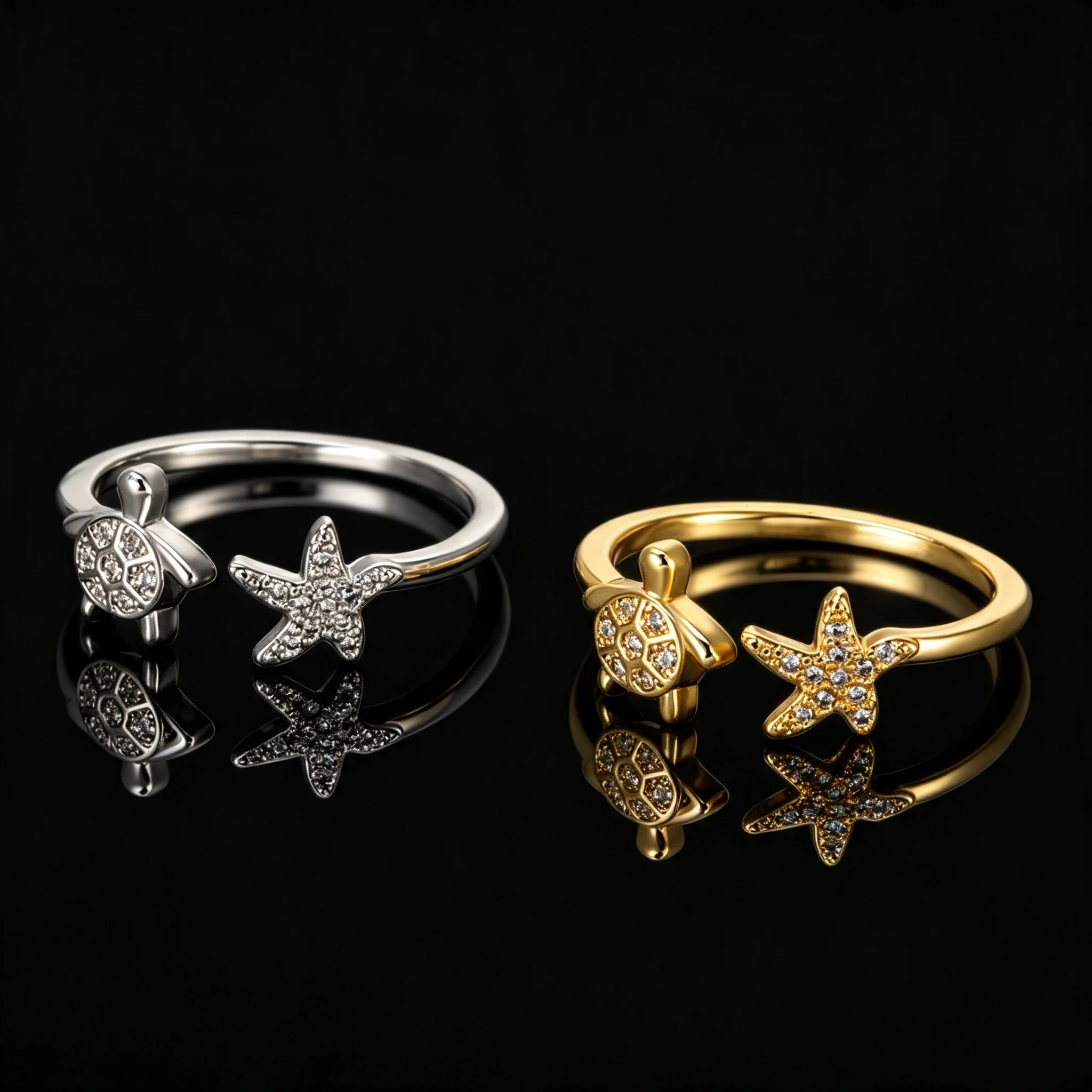 new turtle starfish animal open adjustable vintage ring