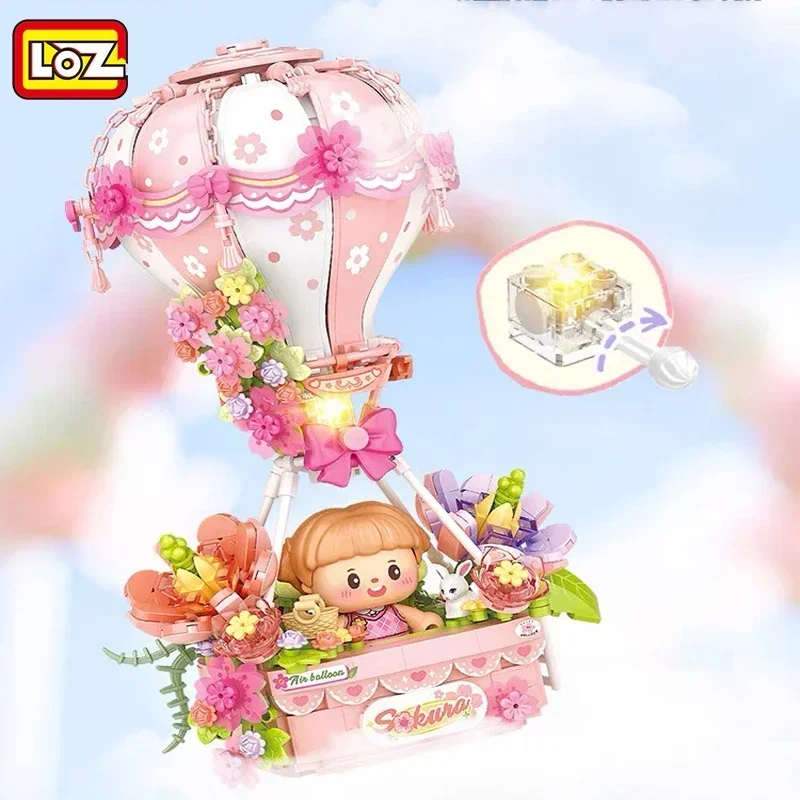 New LOZ Building Block Originality MIni Cherry Blossom Hot Air Balloon Glowing Desktop Model Decoration Children\'s Toy Girl Gift