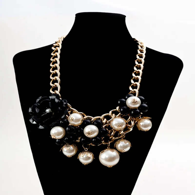 wedding  necklace punky necklace party necklace crystal pearl beaded necklace  flower necklace female two-piece set bead jewelry