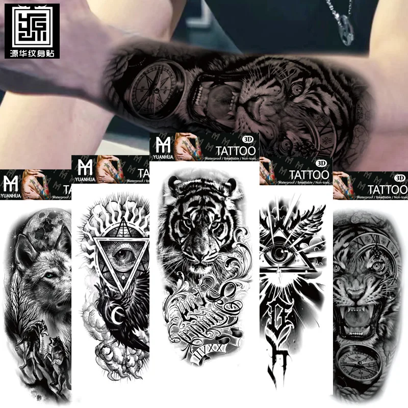 Size:208x95mm New Waterproof Animal, Terrifying Temporary Tattoo Tiger Head Totem Tattoo Sticker