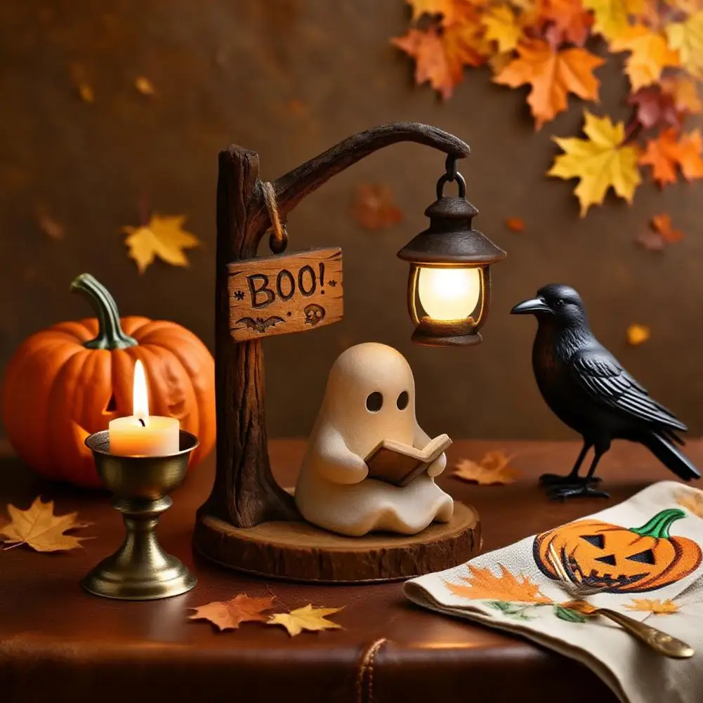 شبح فانوس الديكور لطيف شبح مصباح 3D الراتنج هالوين شبح ضوء الليل مع قراءة Led دافئ لغرفة النوم للغرفة #4