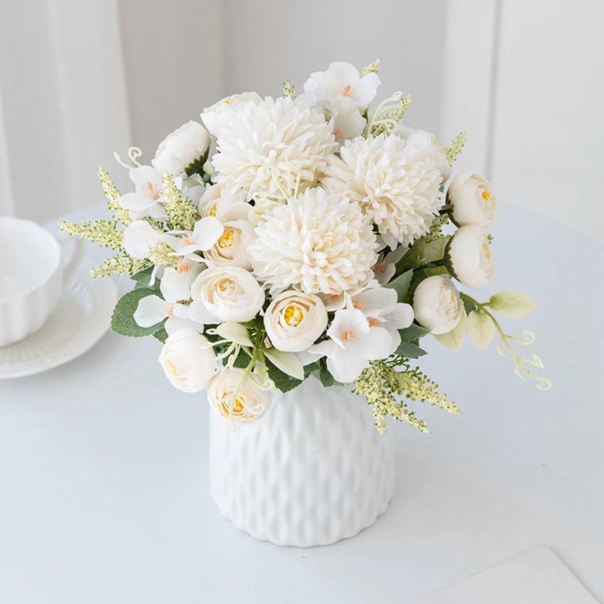 Künstliche Seidenblumen Hortensie Tee-Rose für Außenbereich, Garten, Zuhause, Zimmerdekoration, Vase, Hochzeit, Brautstrauß, DIY-Festkranz, DIY-Geschenk – Detail 5