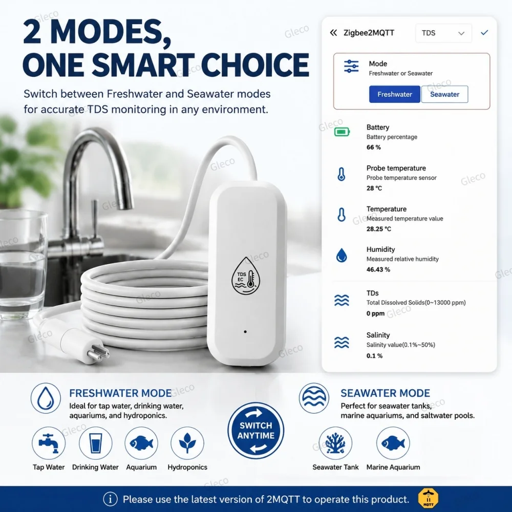 Zigbee 7-in-1 Wasserqualitätssensor TDS/EC/SG/Temp Salinitätsmessgerät Wasserqualitätsmonitor MQTT für Aquarien und Trinkwassertests – Detail 5