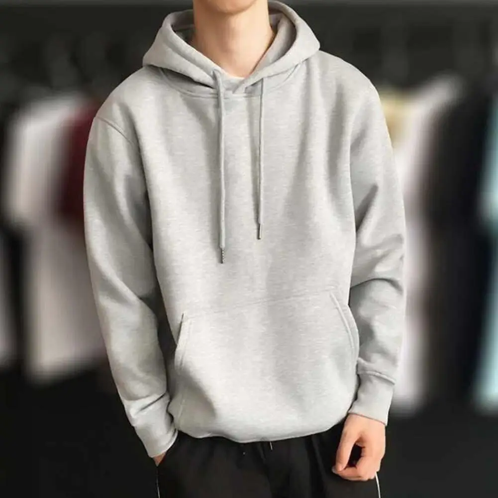 Drawstring Men Hoodie Long Sleeves Hooded Hat Sweatshirts Solid Color Pullover Elastic Cuff Autumn Sweatshirt Csual Sport Hoodie