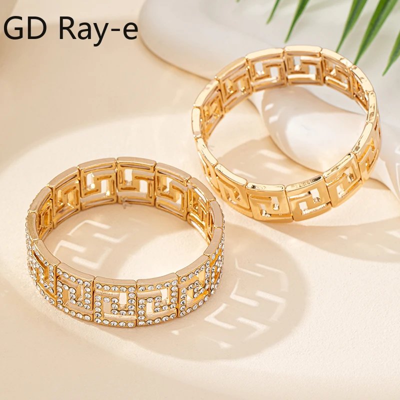 New Fashion Stainless Steel Cubic Zircon Wide Opening Bangles for Women Couple Bangles Hand Jewelry