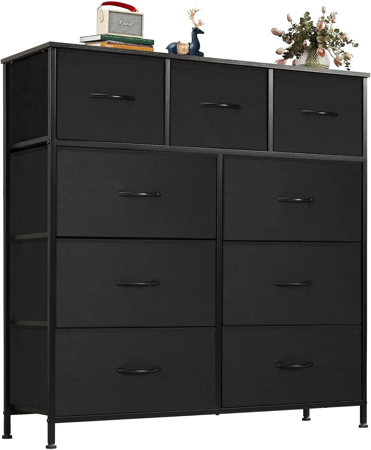 

OLIXIS Organizer Storage 9, Chest of Drawers with Fabric Bins, Tall Dresser with Wood Top for Bedroom, Closet, Entryway, Black