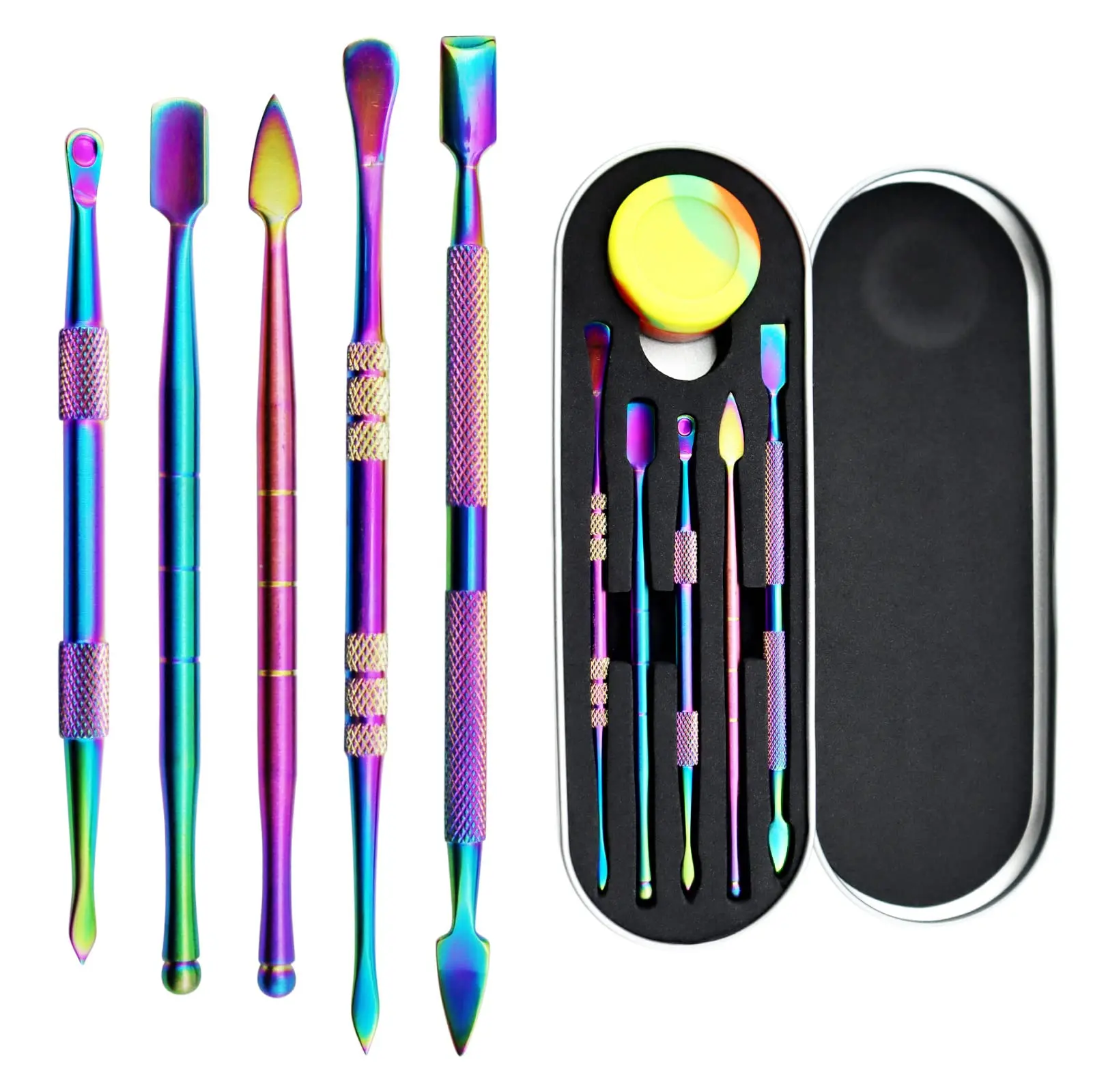 EVIL 5Pcs Stainless Steel Oil Wax Spoon Wax Carving Tool Container Set Color Nail Picker Manicure Pusher Accessories Gadget