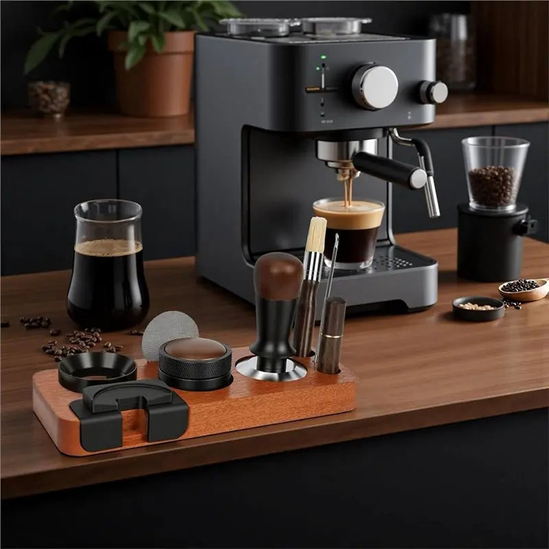 RMWIN-Dosing Funnel WDT Tool Espresso Tamper Kit(8PCS) Coffee Tamper Set& Tamping Station Distributor