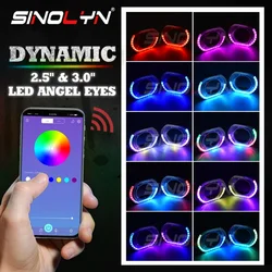 2.5/3.0 Inch RGB Revolving Dynamic LED Multicolor Angel Eyes Shrouds For Headlight Projector Switchback Running Light Halo Cover