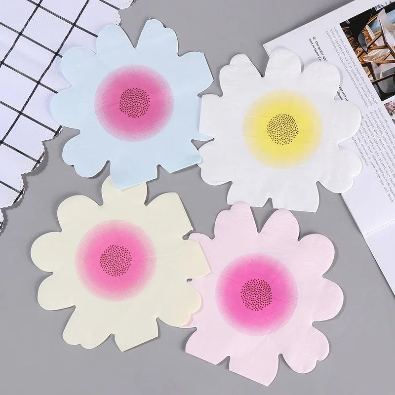 Shaped colorful daisy napkins cut edge irregular printed napkins personalized pure wood pulp placemats 2-Ply 20pcs/Pac 33*33cm