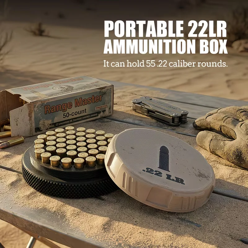 Portable Stackable Ammunition Storage Box. Applicable to .22LR Caliber Ammunition. Screw Cap Design
