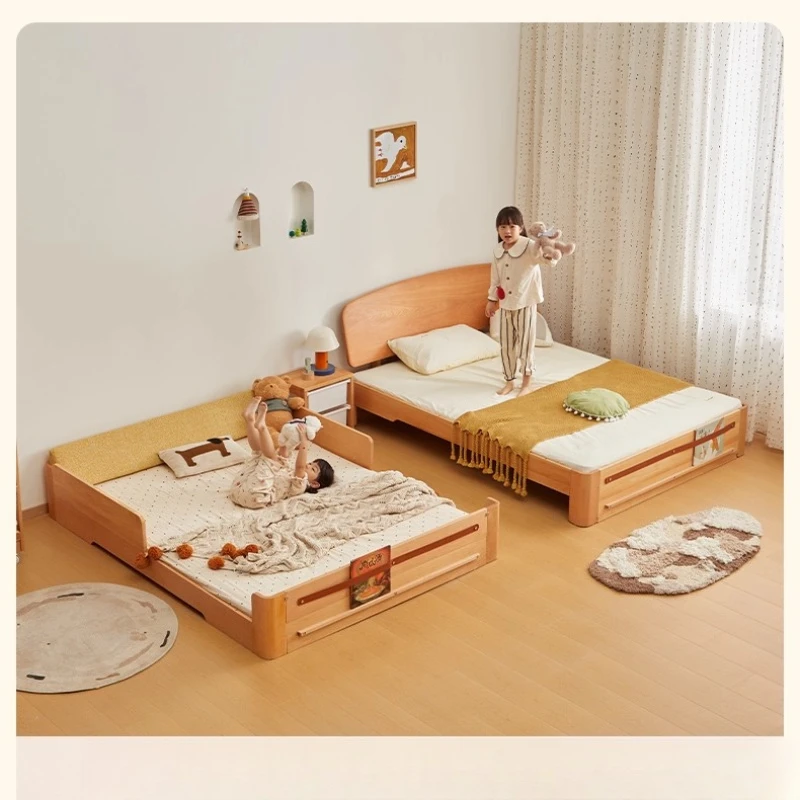 

Butter bed Bedroom Boys and girls Solid wood floor bed Tatami with guardrail