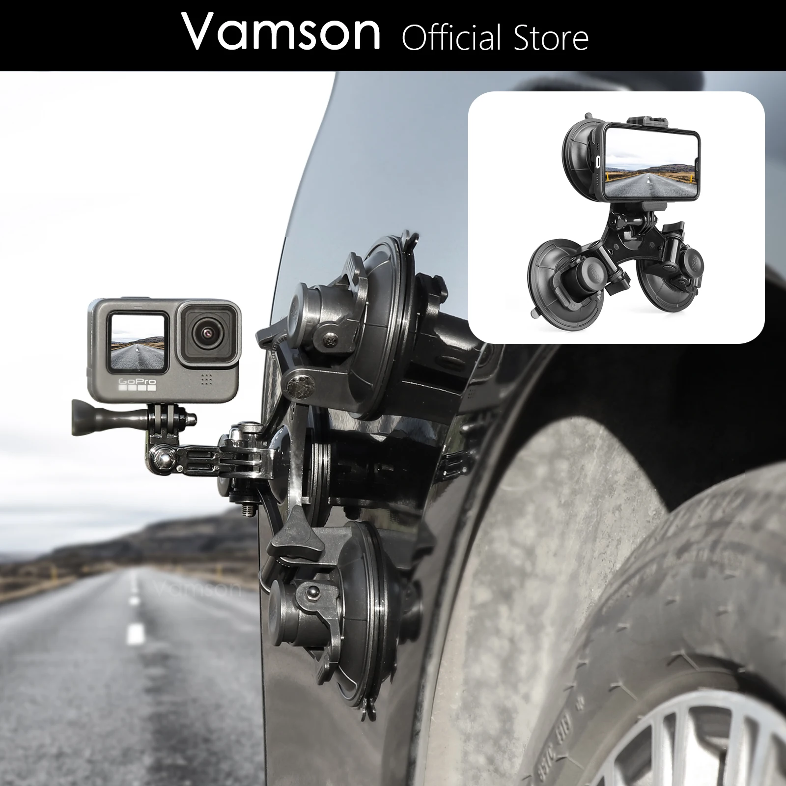 Vamson for Gopro Accessories Tri-angle Suction Cup Tripod Mount for GoPro Hero 10 9 8 for Insta360 One X2 for Dji Action VP525S